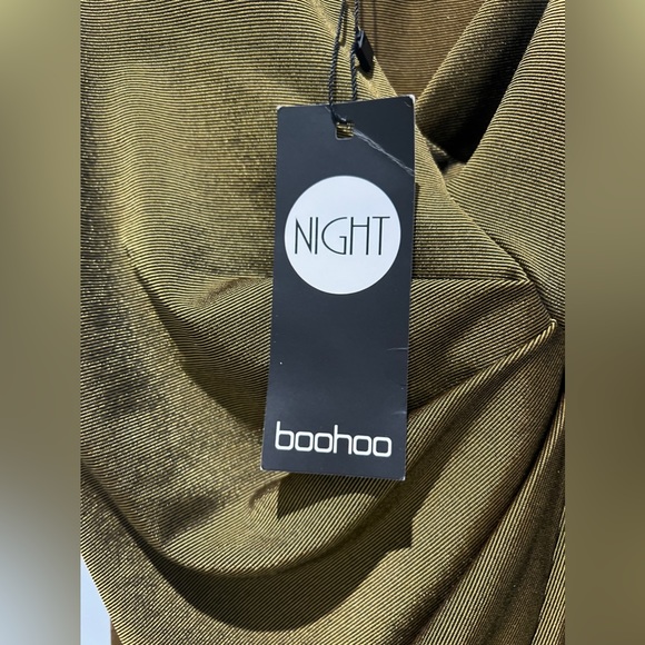 NWT. “Boohoo Night Sasha Textured Slinky Draped MIDI Dress Chartreuse” US Size 4 - Picture 6 of 8